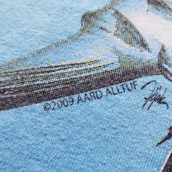 Vintage Occhio Marlin Size Large Mens 2 Tone Blue Double Side Pocket T-Shirt - Picture 3 of 8